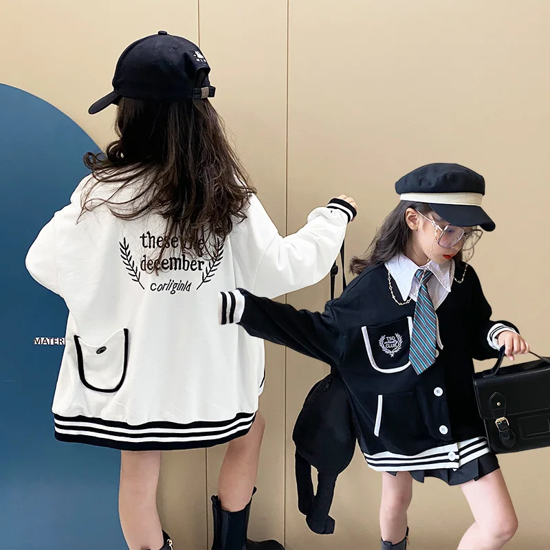 

Свитер от ветра для мальчиков и девочек, осенняя Новинка 2021, модный Детский кардиган с V-образным вырезом, бейсбольная форма, Топ