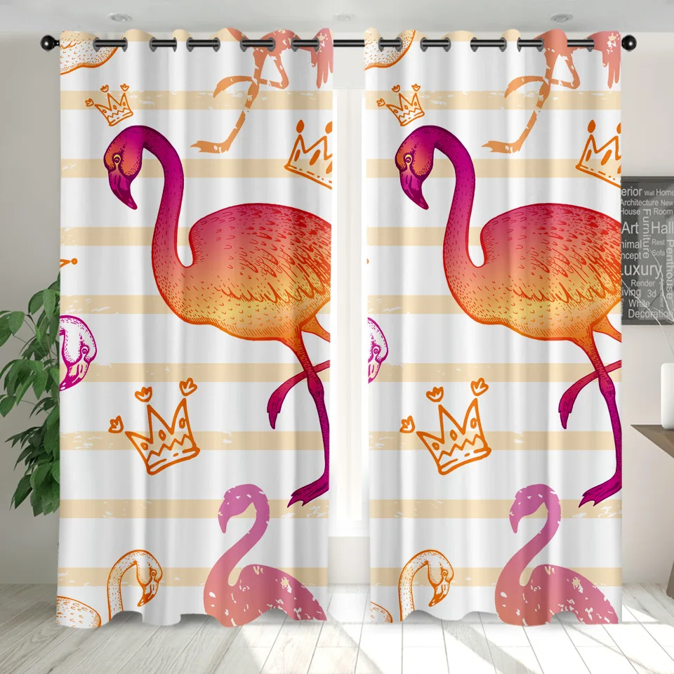 

SOFTBATF Flamingo Windows Curtains Darkening for Living Room Bedroom Decorative Kitchen Curtains Dropshipping