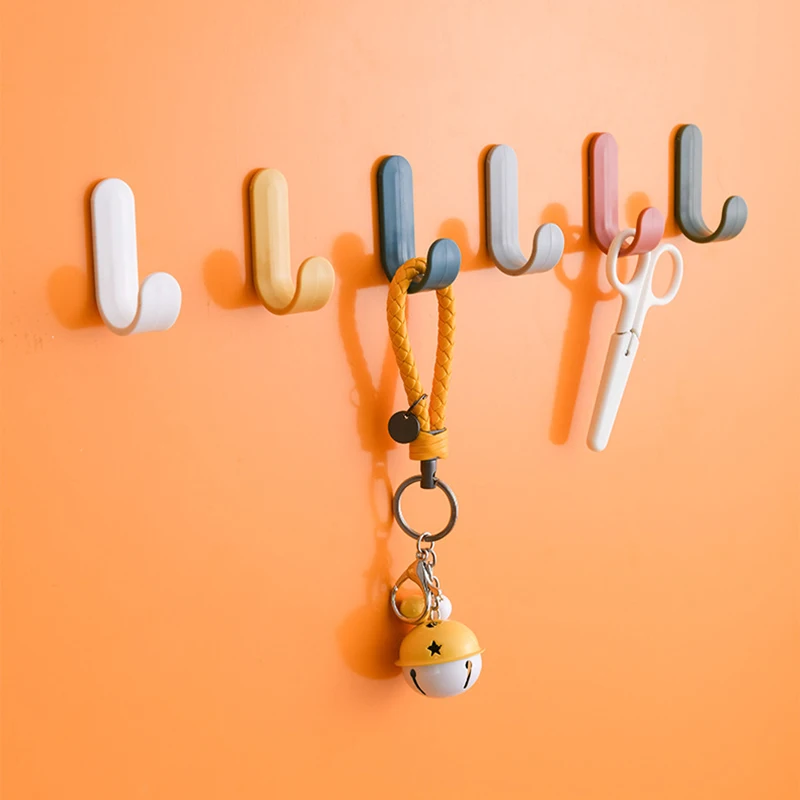 

1Set Nordic Style ABS Plastic Wall Hook Home Decoration Pure Color Multi Purpose Self-adhesive No Trace J Shape