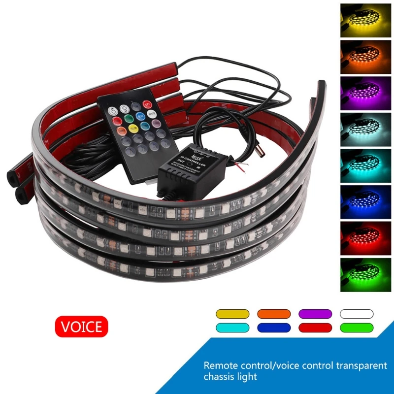

4Pc Car Underglow Flexible Strip LED Remote /APP Control RGB LED Strip Under Automobile Chassis Tube Underbody System Neon Light