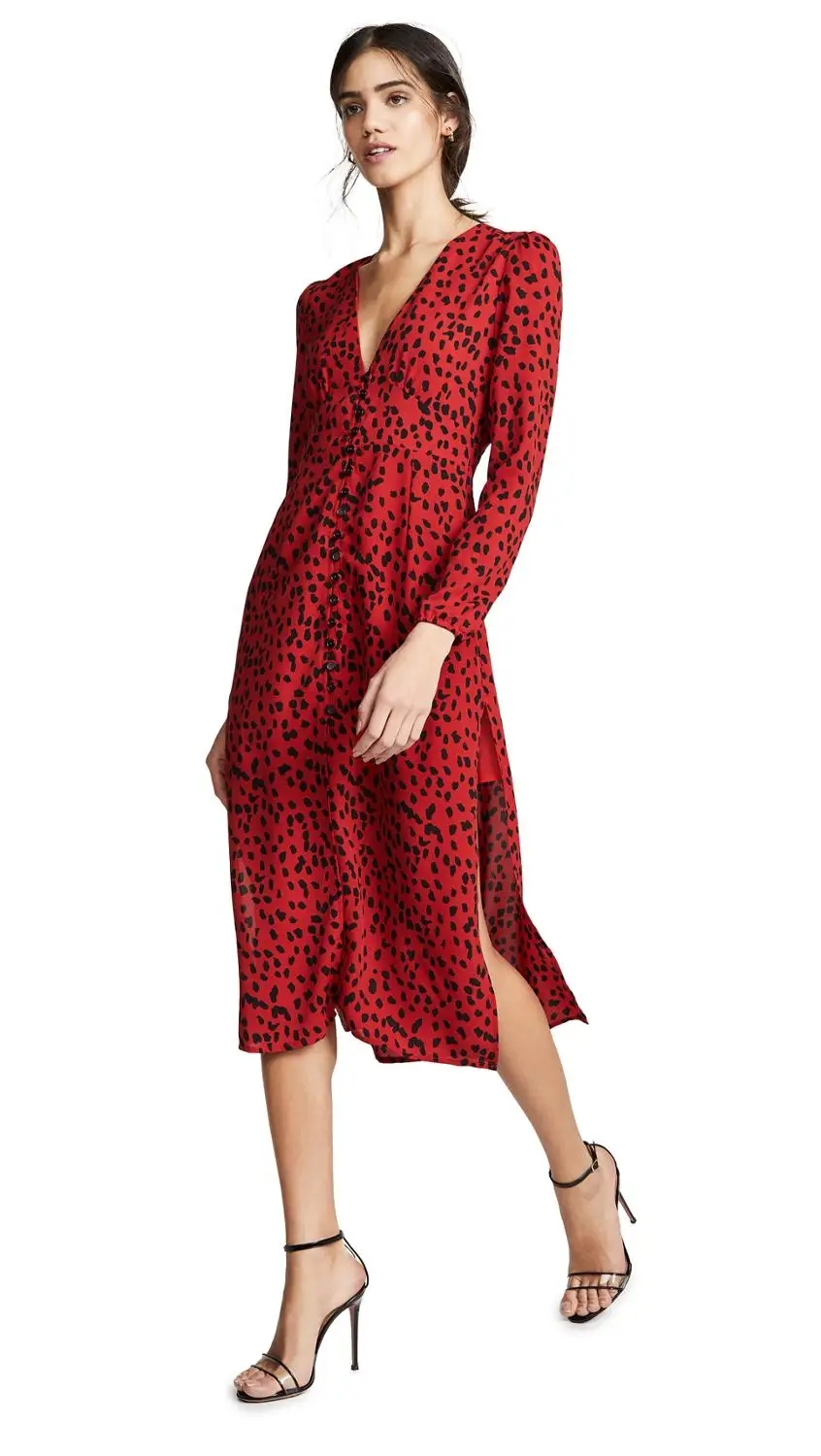 Женское платье с высоким разрезом OUMEA весенне-летнее красное леопардовое