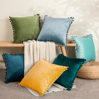 topfinel solid colors soft velvet cushion cover decorative pillow cover with pompom ball sofa cushions 45x45cm decor living room