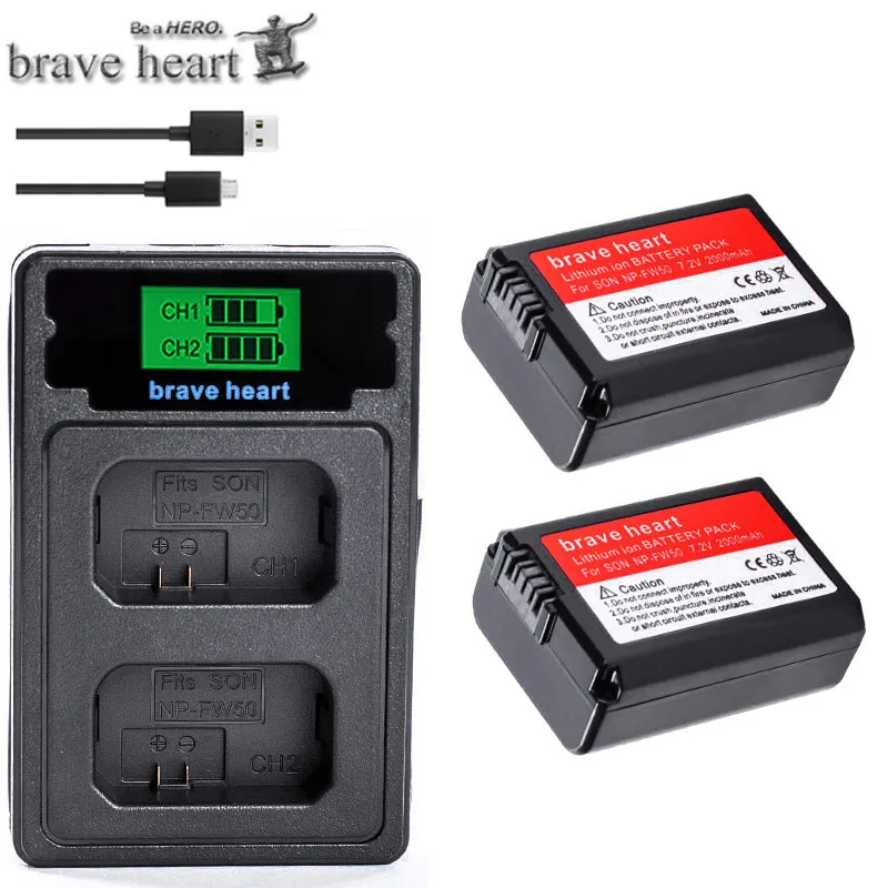 2 шт. 2000 мА/ч, NP-FW50 NPFW50 NP FW50 Батарея AKKU батарея+ ЖК-дисплей USB Dual Зарядное устройство для sony NEX-3 NEX-5C Альфа A55 NEX-C3