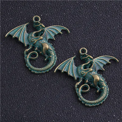Antique Green 4 шт./партия 28*37 мм два цвета металлический сплав Дракон ювелирные украшения, подвеска, шармы животных Шарм - Окраска металла: Antique Green