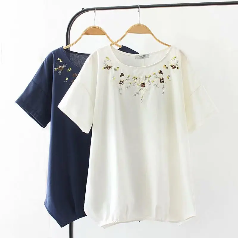 

Clearance Sale Plus Size Casual T-shirts Summer Women Clothing Fashion Loose Short Sleeve Cotton Linen Tops E2-630