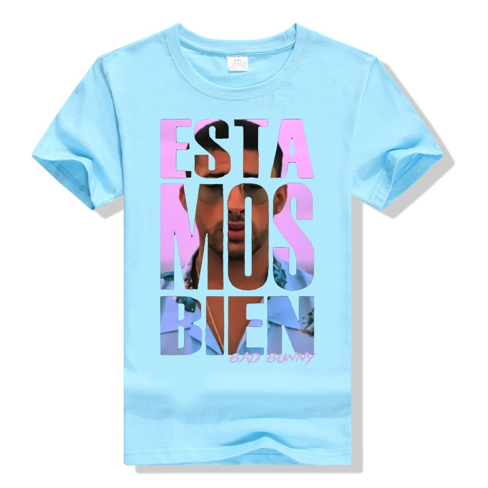 Небесно-голубой Estamos Bien Bad Bunny Reggaeton испанская ловушка Regueton футболка брендовая одежда футболка - Цвет: Небесно-голубой
