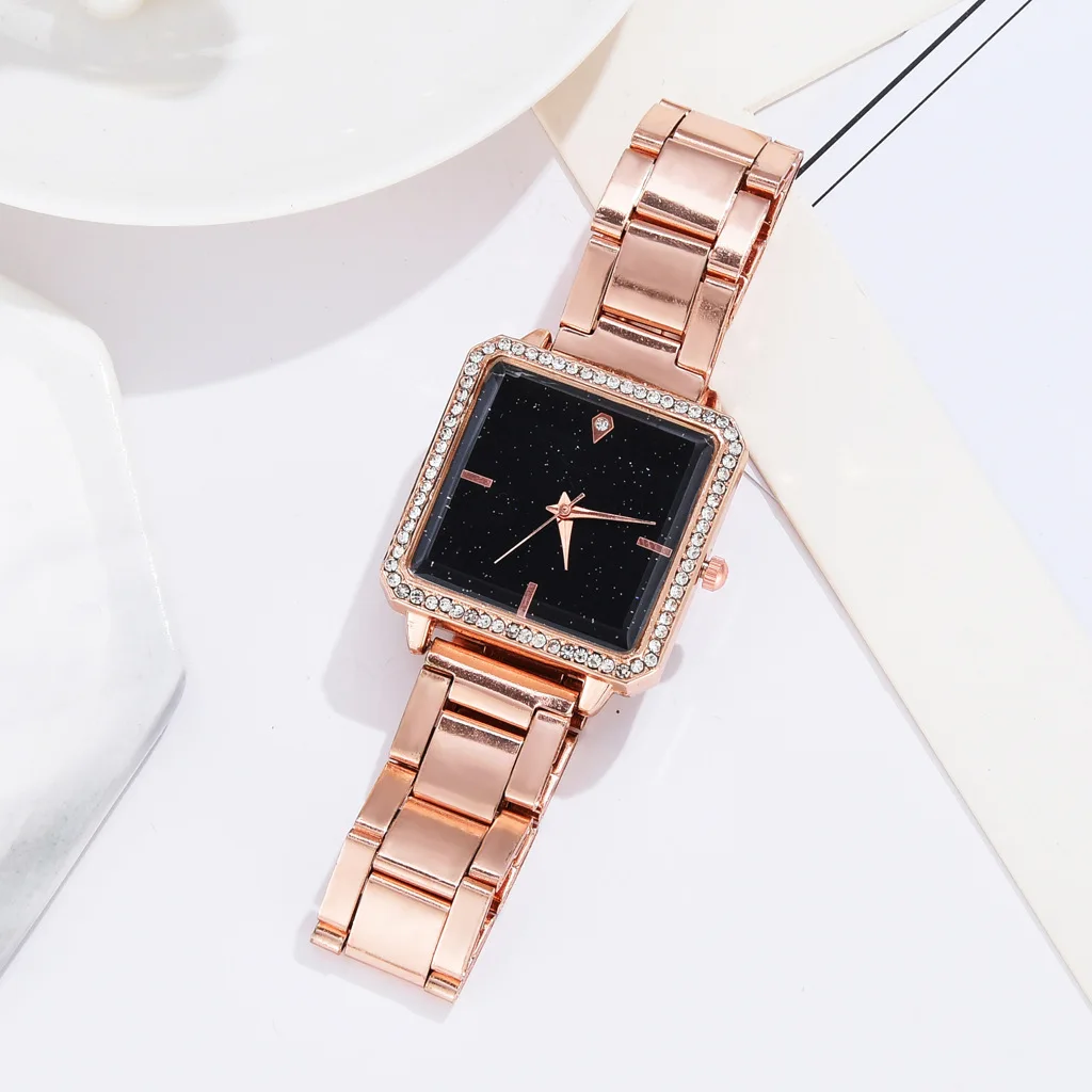 

Nice PopTop Luxury Brand Ladies Diamond Watch Fashion Luxury Quartz Watch Steel Band Ladies Trend Square Head Watch