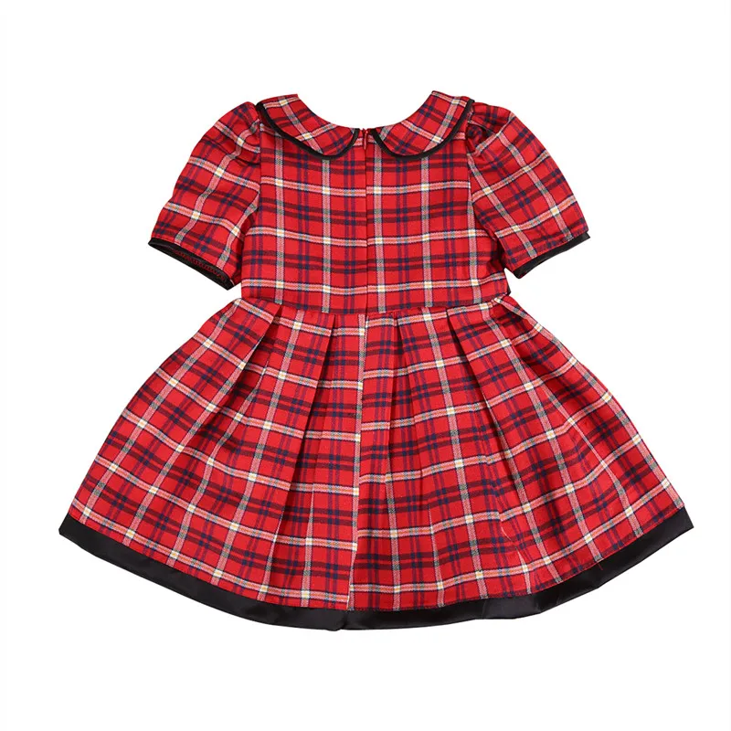 

Fashion Retro Cute WInter Baby Little Girl Dress Princess Ruffle Short Sleeve Plaid Toddler Clothes Cotton Party Infant Costumes