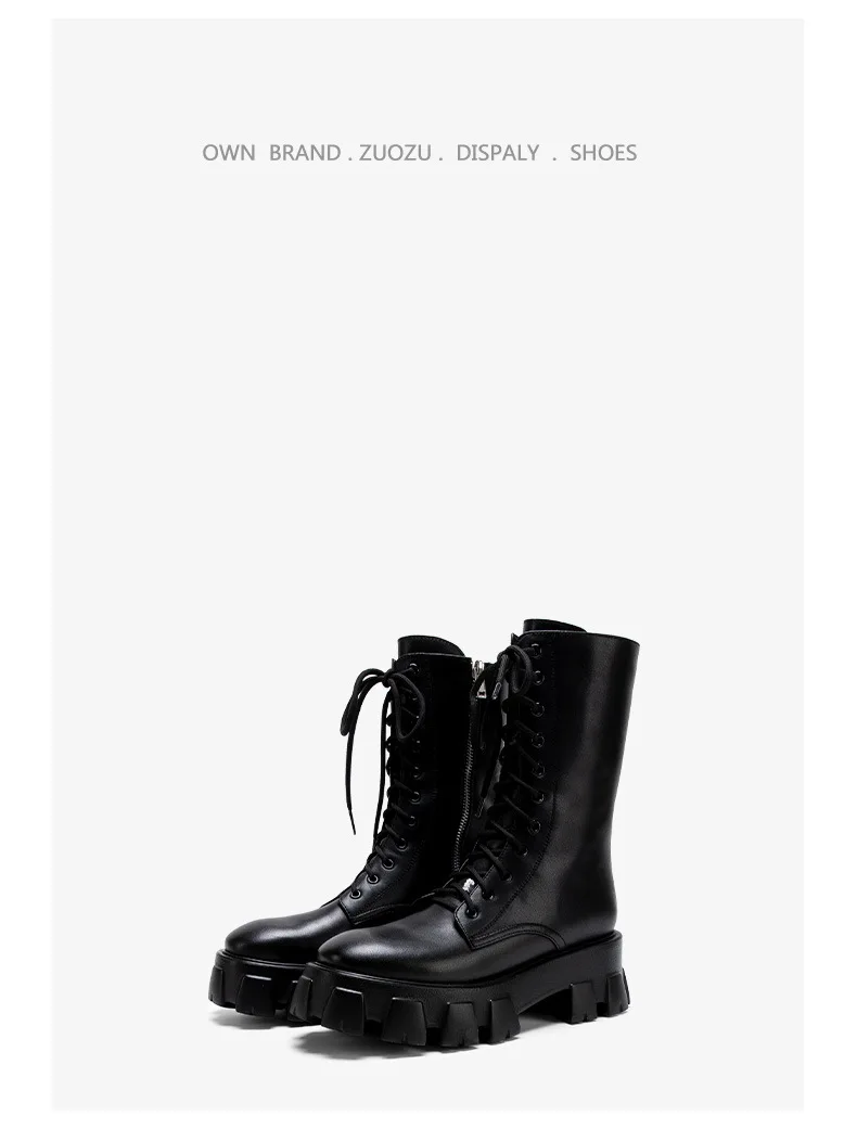 

boots, motorcycle boots women's leather 2020 boots, thick spring and autumn new short soles, middle heel and lace