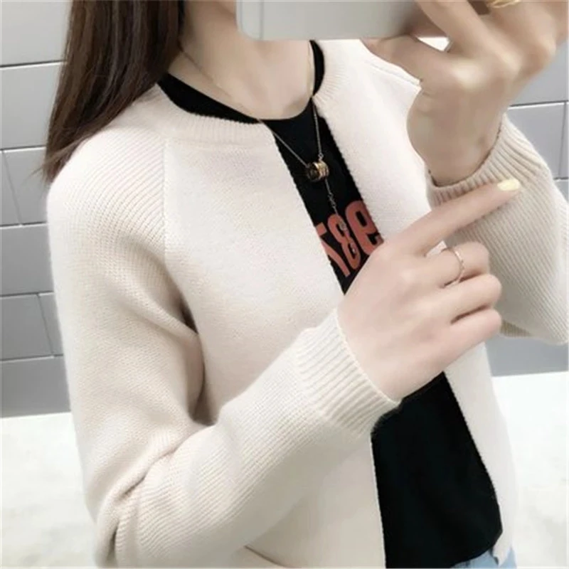

Fashion 2021 spring new foreign Korean style round neck long sleeve sweater women cardigan short coat women sweater