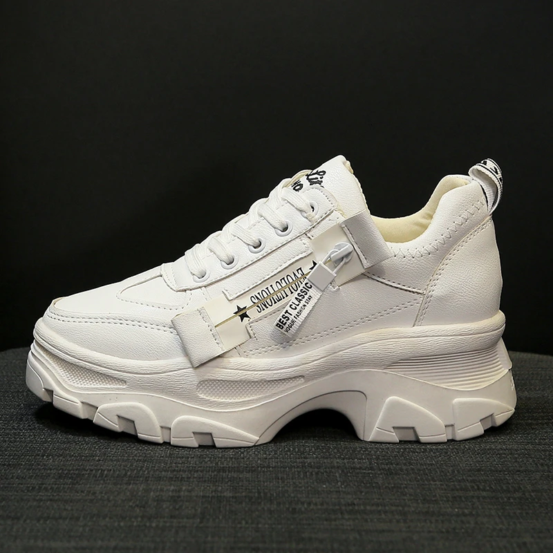 Женские кроссовки на платформе белые кожаные шнуровке повседневная спортивная