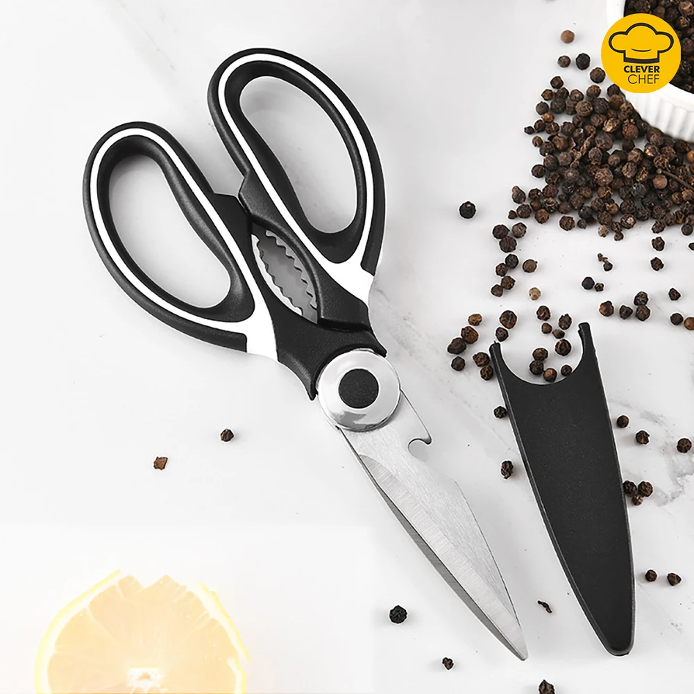 

4-in-1 Kitchen Scissors Stainless Steel Cutting Knife Meat Cutting Scissors for Fish Chicken Bone Corkscrew Fish Scraping Device