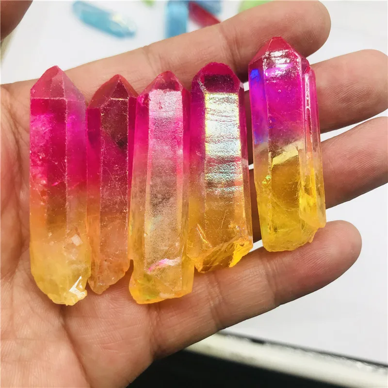 

100g Electroplated Red Titanium Rainbow Aura Lemurian Quartz Crystal Point Healing Stones Decor Natural Quartz Crystals