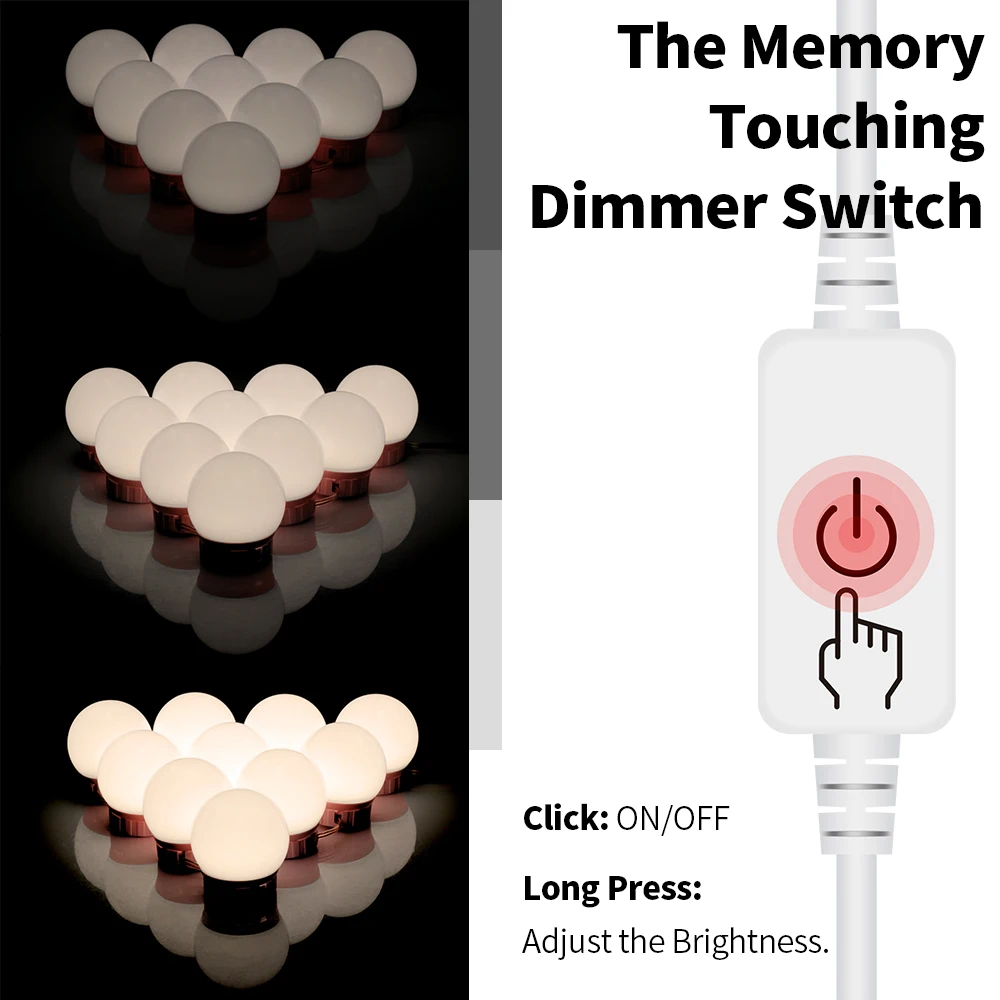 Светодиодный USB-светильник для макияжа Зеркала лампа с плавной регулировкой