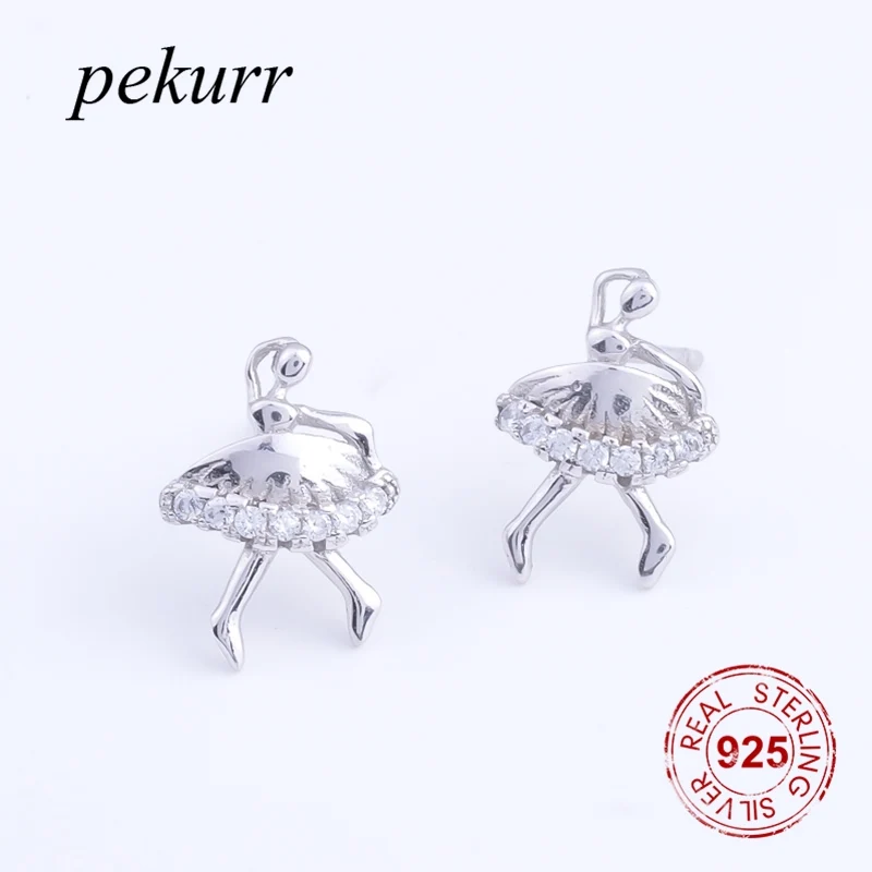 Женские Балетные серьги гвоздики Pekurr элегантные из стерлингового серебра 925