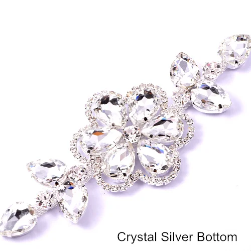 Silver-Crystal 13,5X5 см, 1 шт., белые пришитые Стразы, аппликация с серебряной/Золотой основой, кристаллы AB, стразы для шитья свадебного платья B0792 - Цвет: Silver-Crystal