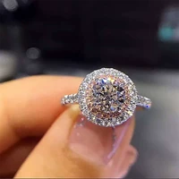 classic ladies mirco inlaid sparkling white pink crystal rhinestone zircon female ring for women wedding engagement jewelry