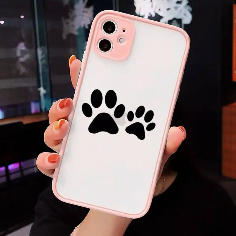 

Phone Case For iPhone 12 11 Mini Pro XR XS Max 7 8 Plus X Cat Dog Paw Animal Matte transparent Pink Cover