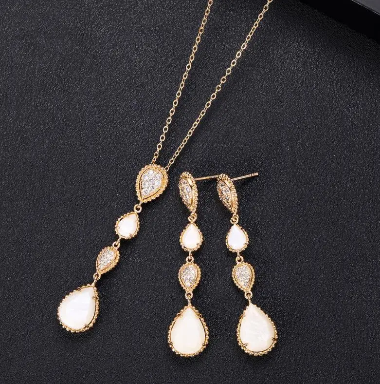 Accking класса люкс в форме капли воды длинное ожерелье наборы Дубай ювелирные