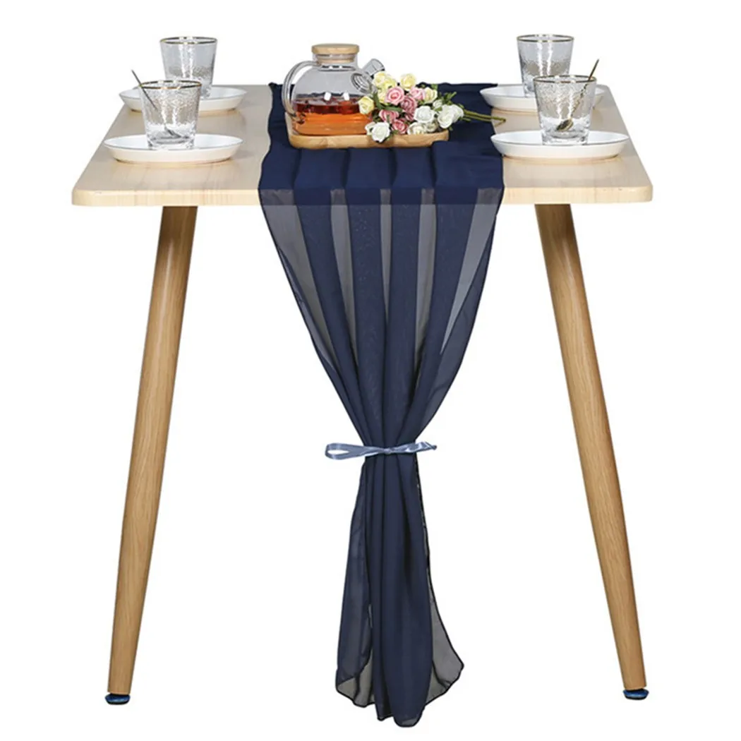

Silky Chiffon Table Runner Romantic Wedding Party Tablecloth Rectangular Dining Table Runner Cover Cloth Home Decor With Ribbons