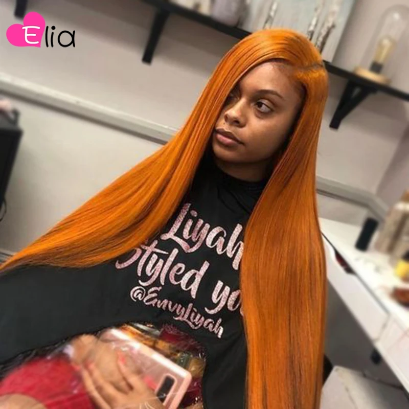 

Elia Orange Ginger Colored Lace Frontal Wigs Transparent Lace Peruvian Human Hair Pre Plucked Straight Human Hair Wig For Women