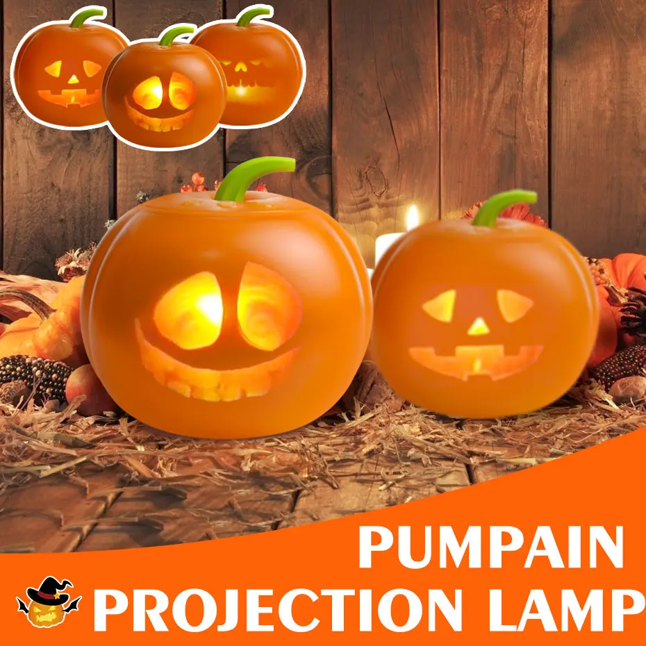 

Halloween Decoration Lighting LED Pumpkin Projection Lamp Built-in Speaker Animated Talking Pumpkin Projector Light For Children