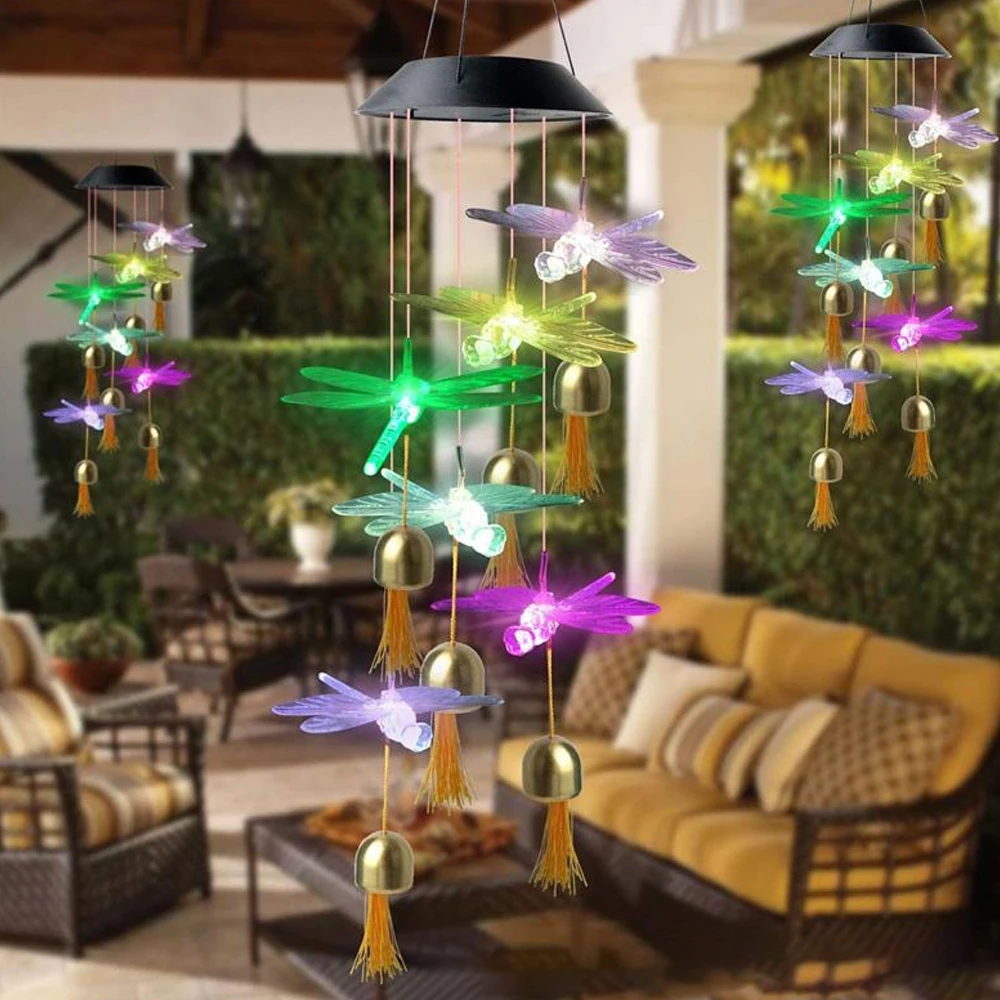 

Color Changing Solar Power Wind Chime Crystal Ball Hummingbird Butterfly Waterproof Outdoor Windchime Light for Patio Yard Garde