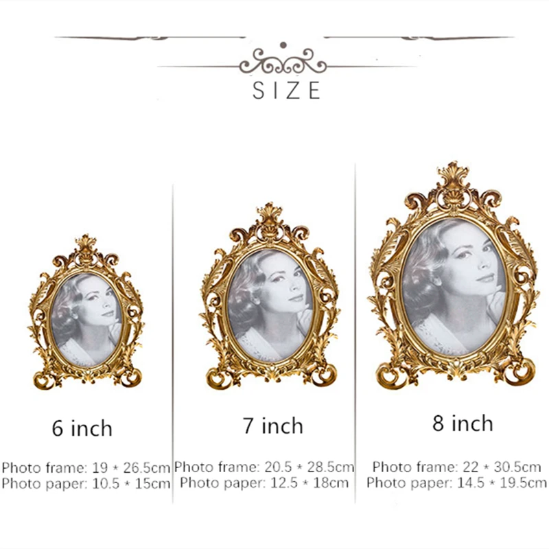 

Golden Vintage Oval Photo Frame European Antique Resin Home Decoration Creative Palace Sculpture Picture Frame