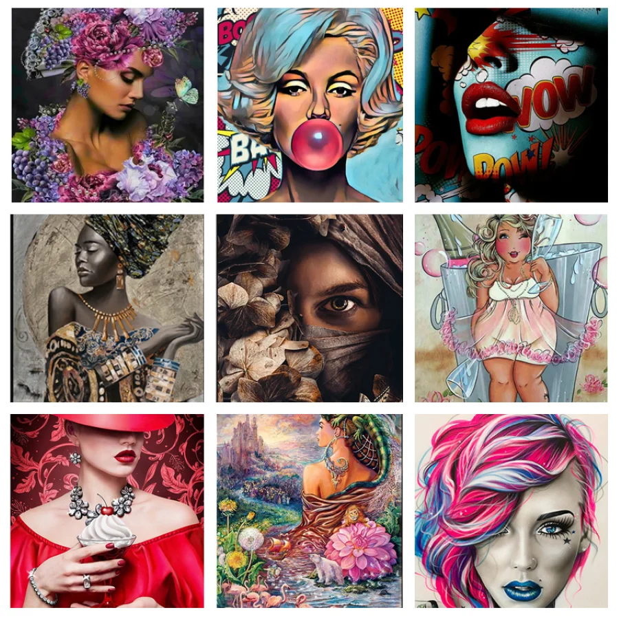 

5D Diamond Painting Woman Flower DIY Full AB Drill Cross-stitch Kits Velvet canvas Square Round Diamond Embroidery