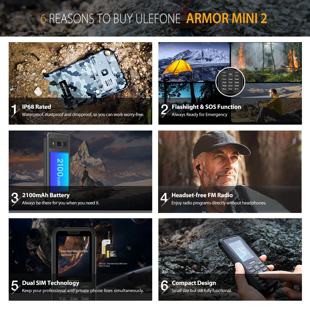 Ulefone Armor Mini 2 Мобильный телефон IP68 водонепроницаемый открытый мобильный 4 &quotMTK6261D