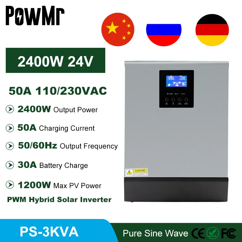 Инвертор немодулированного синусоидального сигнала PowMr 3 кВА 2400 Вт встроенный