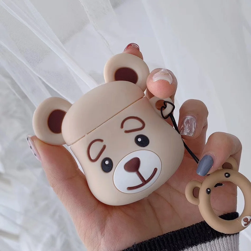 C Grey Для AirPods чехол 3D милый мультяшный медведь чехол для наушников для Airpods 2/i10/i11TWS ins стильный защитный чехол с кольцом на палец - Цвет: C Grey