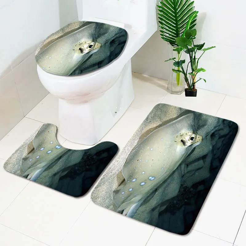 

3pcs/set ocean World Non Slip Bathroom Pad Floor Mat Carpet Absorbent Pedestal Rug Lid Toilet Cover Bath Mat Decor