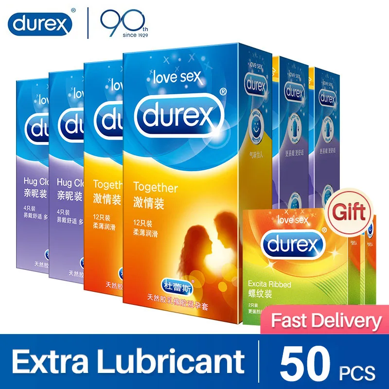 Durex Condoms for Men Ultra Thin Natural Latex Condom Extra Lubricanted Pleasure Male Contraception Penis Sleeve Sex Products