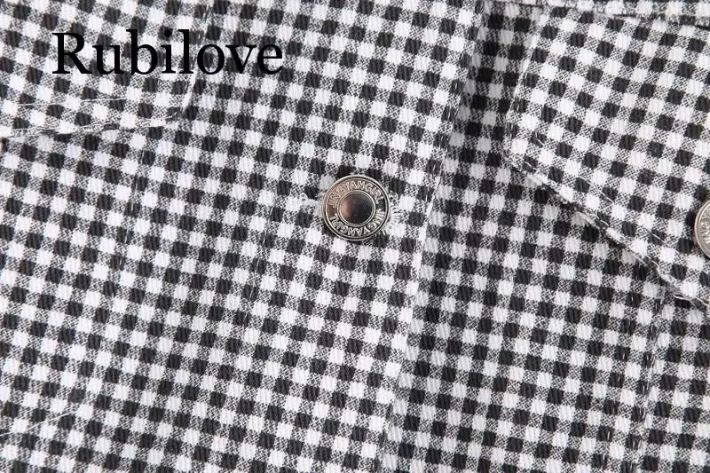 

Rubilove Stylish Women Houndstooth Pockets Short Denim Jacket 2019 Fashion Female Long Sleeve Plaid Coat Casual Femme