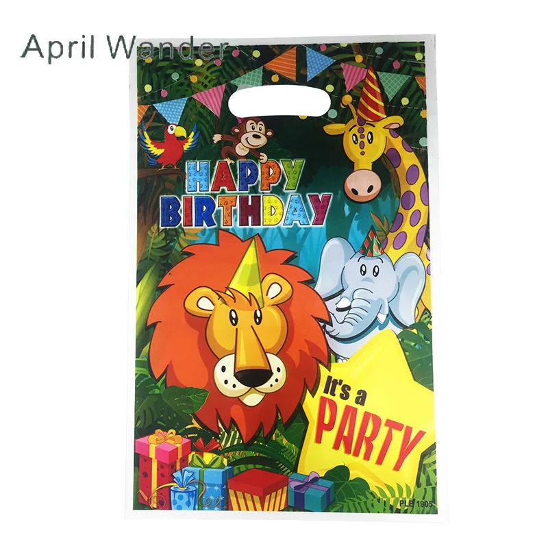 gift bag 10pcs Новые прекрасные джунгли животные тарелки для вечеринки салфетки чашки попкорн коробка Лев вечерние флаг посуда для детского дня рождения вечерние поставки - Цвет: gift bag 10pcs