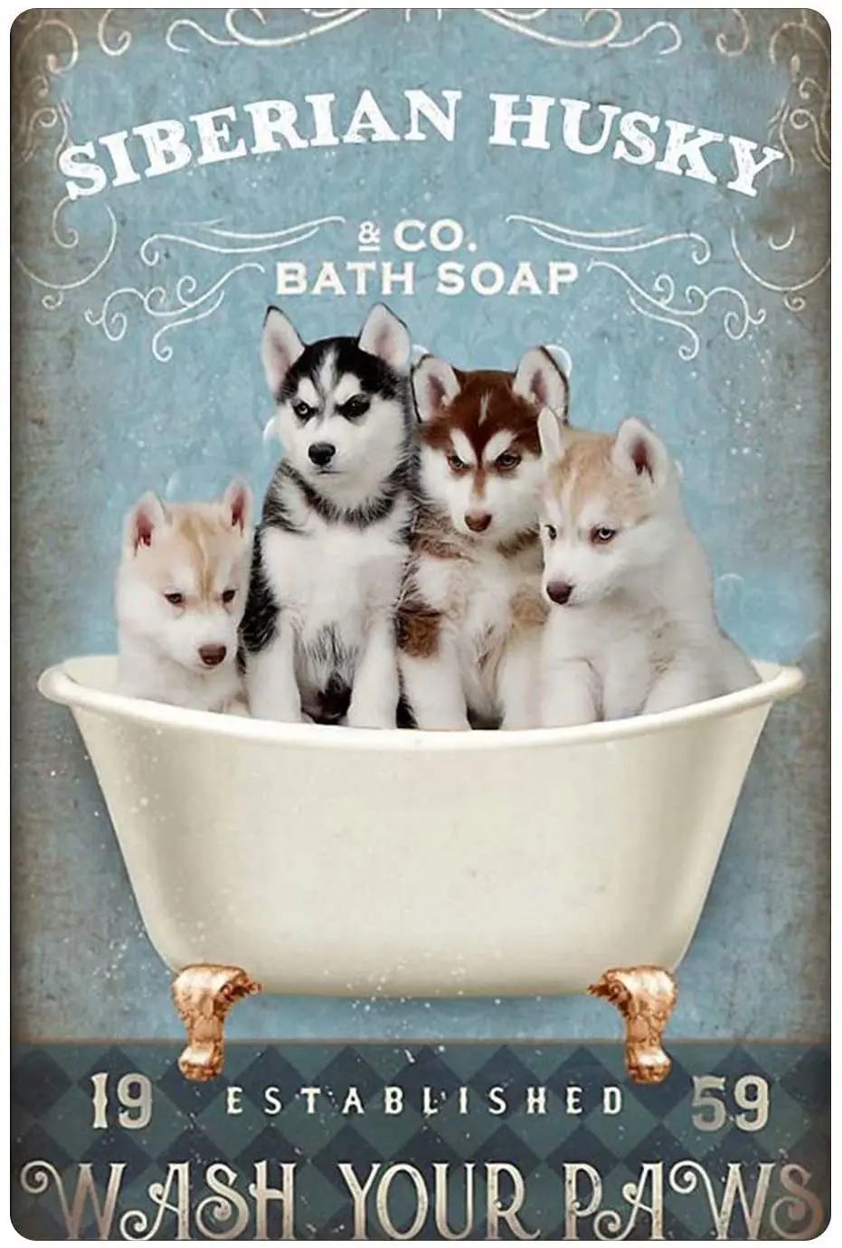 

Retro Dog Tin Sign, Huskies Posters, Bathroom Toilet Art Wall Decoration