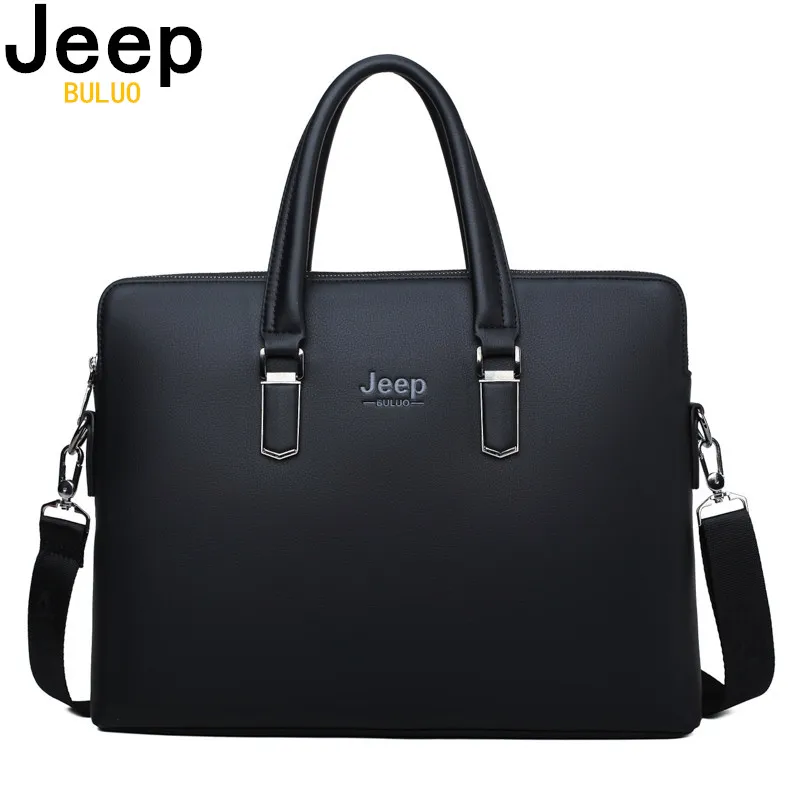 Мужской брендовый кожаный портфель jeep buluo черный для документов офисная сумка