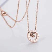 new fashion japanese and korean double ring roman numeral pendant necklace 18k rose gold flash diamond zircon clavicle chain