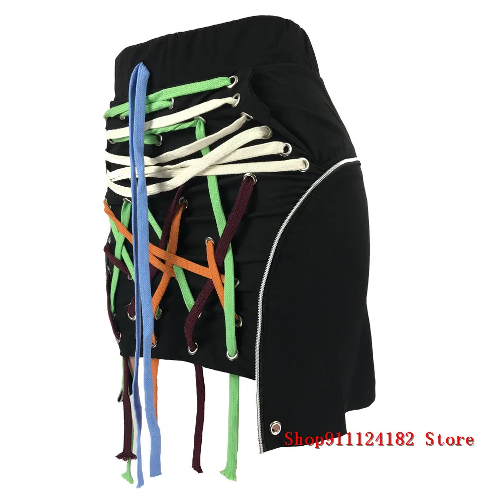 

2021 Sexy Bandage Women Skirt High Waist Patchwork Hit Color Asymmetrical Short Mini Skirts Female Fashion Clothes Tide