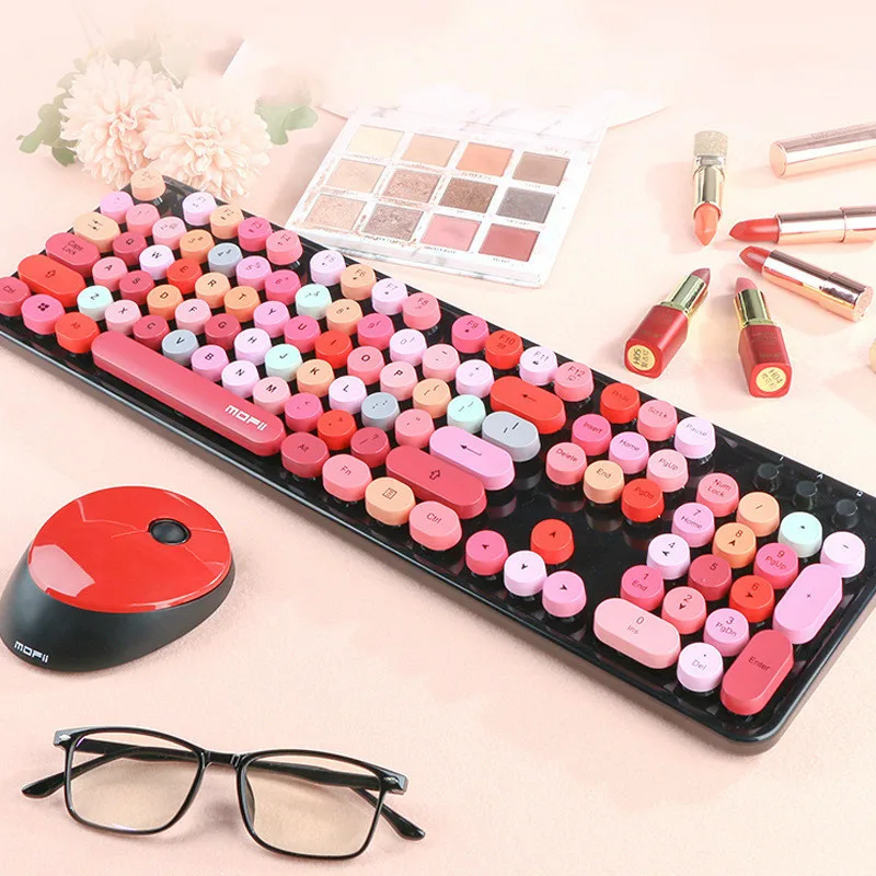 

Cool red color wireless keyboard mouse color punk keyboard office