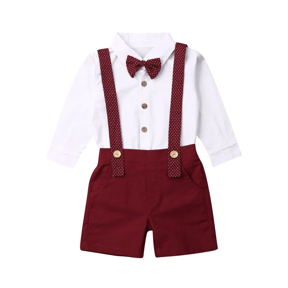 

2PCS Set Newborn Kids Baby Boy Formal Tops Shirt+Bib Pants Jumpsuit Gentleman Outfit Clothes