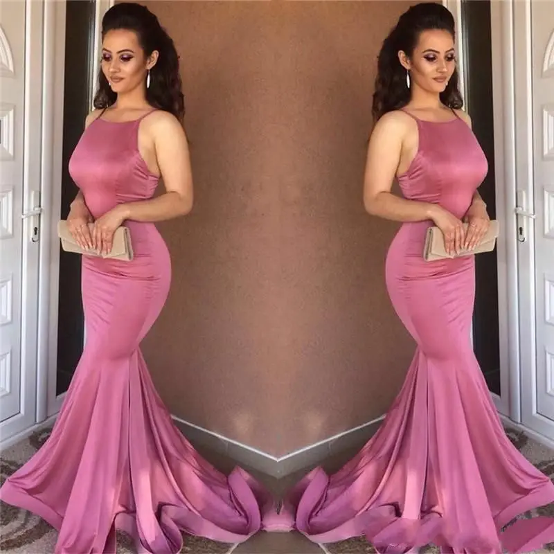 

Simple Spaghetti Straps Sexy Mermaid Prom Dresses 2020 Formal Dresses Evening Wear Sweep Train Cheap Long Party Gowns