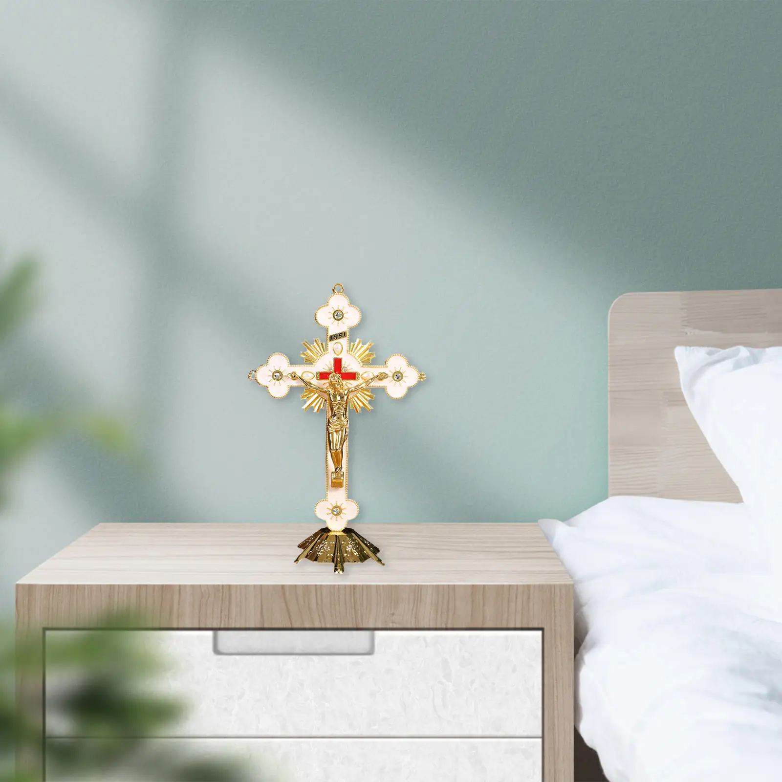 

2 Pcs Religious Gifts Jesus Christ on Cross Statue Tabletop Crucifix Decor