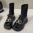 Женские повседневные ботинки, Новинка осени 2022, модные кожаные ботинки челси на платформе со шнуровкой, зимние ботинки