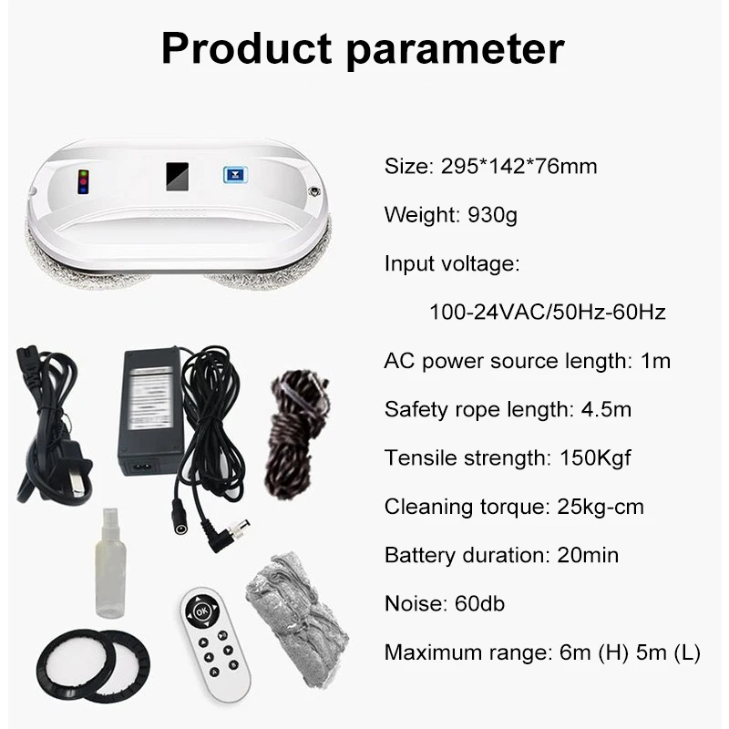 

Household Automatic Window Cleaning Robot 5600Pca High Suction Edge Detection Anti-fall Window Cleaning Machine 10 Rags