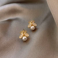 925 silver needle bee pearl earrings simple small and cute fashion earrings women wholesale jewelry stud earrings wholesale