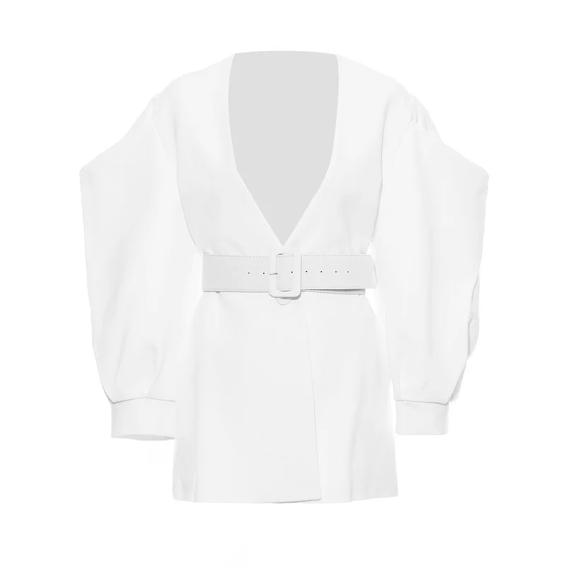 

21 autumn and winter solid color medium long V-neck sleeve wide loose thin coat female