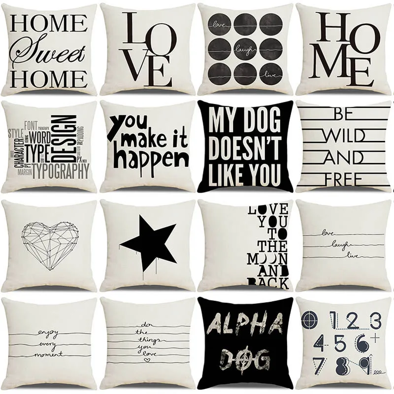 

Letter Love Home Cushion Covers Black White Pillow Cover Sofa Bed Nordic Decorative Pillows Case Almofadas Party Pillowscase
