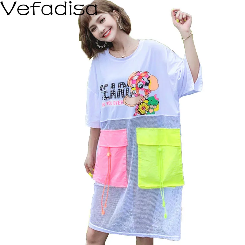 Женское платье футболка с принтом Vefadisa свободное до колена размера плюс